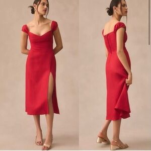 Reformation Bridgton Linen Cherry Red Dress
